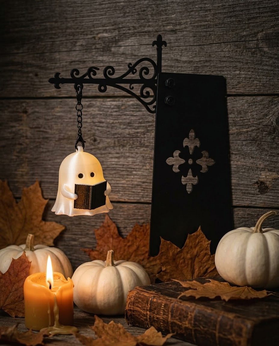 Ghost Bookshelf Lantern as autumn and Halloween bookshelf decor, a gift for book lovers